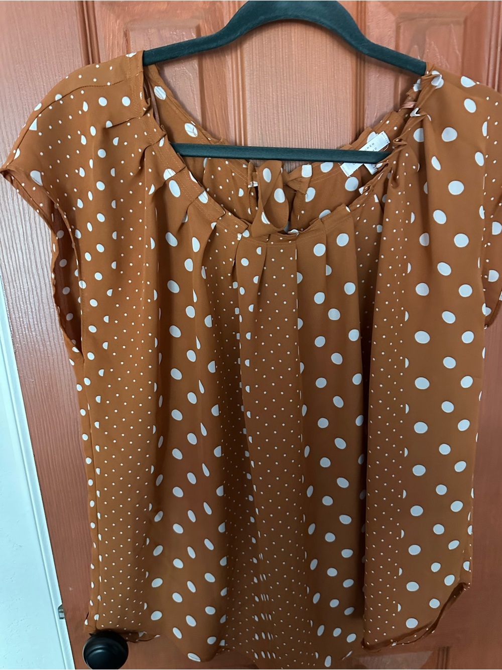 LC Lauren Conrad Brown Polka Dot Cap Sleeve Blouse